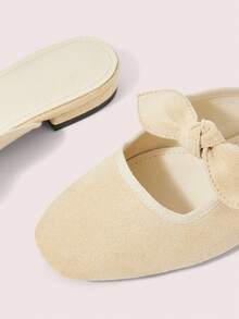 CUCCOO DOLLMOD Women's Black Casual Bow Hollow-Out Mule Flat Slip-On Shoes - Beige - Big Bow - View 4
