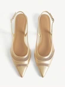 CUCCOO CHICEST Ladies Kitten And Gold Mesh Hollow Point Short Heel Shoes - Gold - View 1