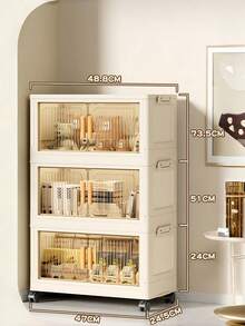 1pc 40cm/50cm Width Folding Storage Cabinet,Clothes Closet Storage Box, Home Storage PortableWardrobe, Double Door Folding Box, 1-6 LayersOptional, Thickened Double Door With Wheels StorageCabinet, Home Use No-Installation Shelving Unit - Transparent Door - View 10