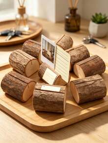 3Pcs Vintage Wooden Memo Clips Spiral Wire, Woodgrain Texture Hold Memos Cards Photos Notes, Kraft Table Cards For Wedding Party Table Numbers Name Tags - brown - View 7