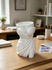 1PC Standard Compact 3D Printed Durable Lightweight Non Slip Scratch Resistant Versatile Creative Dress Shape Pen Holder Makeup Brush Organizer Stand Desktop Vanity Tray Storage Bucket For Home Office Desk Birthday Christmas Gift Stationery Supplies - White - View 1