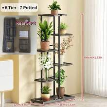 1pc Iron Flower Stand, Black/White Minimalist Style Plant Rack, Suitable For Living Room, Balcony Decor, 4-8 Tier Multi-Layer Storage Shelf, Multifunctional Display Rack - Black - View 16