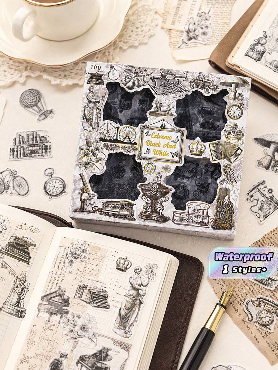 100Pcs/Box Vintage Fairy Animal PET Waterproof Stickers, Note‑Style DIY Stickers For Diary Scrapbook Phone Laptop Home Decor - New model - View 1