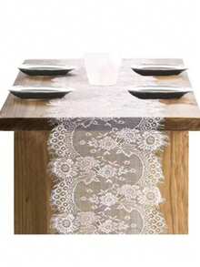 White Lace Table Runner, Vintage Wedding Party Decor, Boho Style Tablecloth - A - View 4
