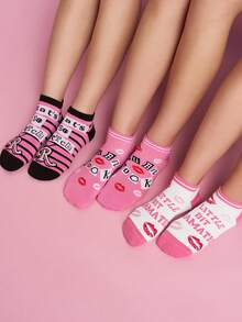 Mean Girls | SHEIN 3雙柔軟透氣吸濕女款休閒甜美襪子，時尚可愛粉色，加強腳趾與腳跟，耐穿 - 彩色 - 查看 2