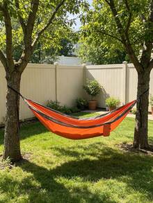 1pc Portable Two Tone Nylon Hammock With Carabiners Rope Storage Bag, Outdoor Camping Garden Swing Bed For Single Double Use - multicolor - View 5
