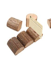 3Pcs Vintage Wooden Memo Clips Spiral Wire, Woodgrain Texture Hold Memos Cards Photos Notes, Kraft Table Cards For Wedding Party Table Numbers Name Tags - brown - View 6