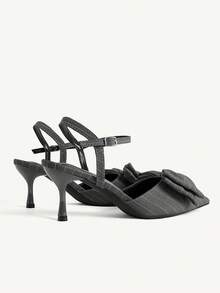 CUCCOO CHICEST Women Shoes Spring And Summer New Multi-Color Striped Cloth Pointed Empty Sandals, Bow Stiletto Buckle High Heels, Commuting Light And Famili - Grey - View 6