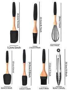 Haus Hana Silicone Baking Set Silicone Scraper 10-Piece Integrated Oil Brush Cake Cream Spatula Set Cake Spatula - Black - View 7