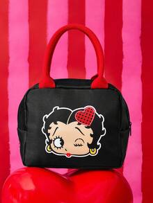 Betty Boop x SHEIN 復古卡通印花保溫午餐包，大容量附手把，可保溫/保冷，適合上班、上學、野餐使用 - 紅黑色 - 查看 3