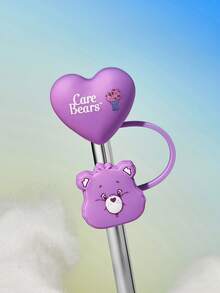 SHEIN X Care Bears 可愛心形吸管套，防塵可重複使用吸管尖端蓋，不含吸管，禮物創意，派對、節日、情人節、飲水用 - 紫色 - 查看 2