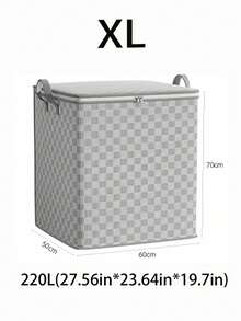 Grey Checkered Pattern Moving Storage Bag Extra Large Capacity Quilt Blanket Clothes Organizer Foldable Moisture Proof Durable Portable Handles Underbed Closet Solution - White - View 7
