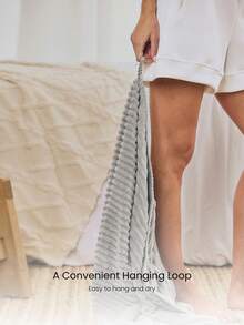 GLOWMODE Thick Textured Coral Fleece Bath Towel With Hanging Loop & Absorbent Soft Touch Camping Travel Vacation Gym Studio Daily Home Gear - Light Grey - View 3