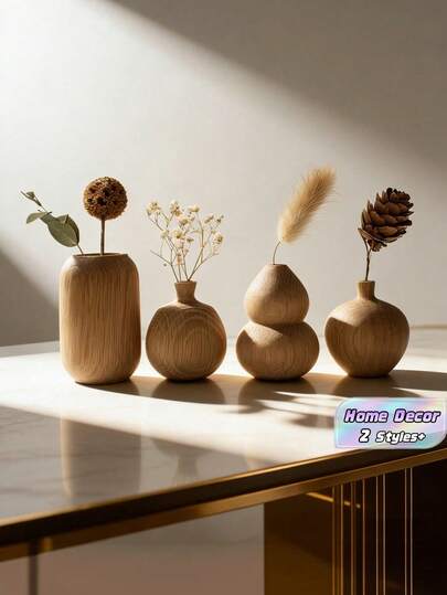 1 pieza Jarrón de flores de madera minimalista japonés, jarrón decorativo de arte para sala de estar, oficina y escritorio, sorpresa tranquila, decoración de Ramadán, regalo exquisito, mini jarrón de flores