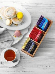 1 PC Bamboo Tea Bag Organizer Box With Handle Portable Coffee Sachet Storage Rack For Office Kitchen Countertop Minimalist Home Decor Stocking Stuffers Christmas Gift Idea Must Haves - log color - View 12