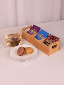 1 PC Bamboo Tea Bag Organizer Box With Handle Portable Coffee Sachet Storage Rack For Office Kitchen Countertop Minimalist Home Decor Stocking Stuffers Christmas Gift Idea Must Haves - log color - View 11