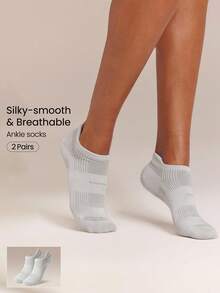 GLOWMODE 2-Pack Bamboo Fiber Performance Socks With Double-Layer Cushioning, Breathable Mesh & Seamless Toe Yoga Pilates Studio Gym Training Daily Active Wear - Light Grey - View 1