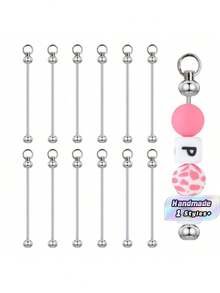 48pcs Blank Bead Insert Keychain Metal Strap Connectors, Bulk DIY Handmade Supplies For Custom Keychains, Charm Pendant Accessories - Silver - View 1