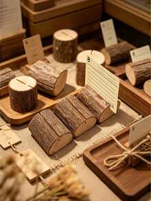 3Pcs Vintage Wooden Memo Clips Spiral Wire, Woodgrain Texture Hold Memos Cards Photos Notes, Kraft Table Cards For Wedding Party Table Numbers Name Tags - brown - View 2