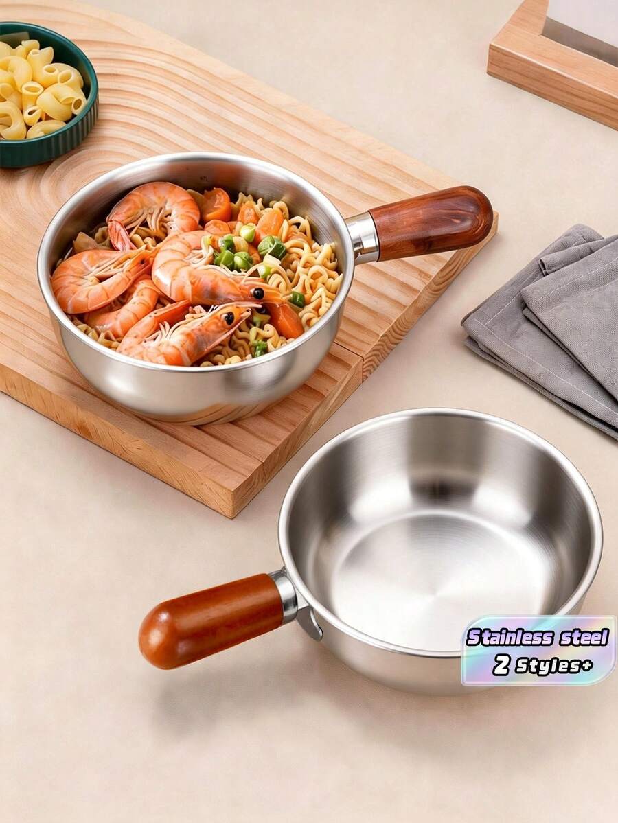 1pc Stainless Steel Cooking Pot, Household Noodle Pot, Kitchen Tool, Chocolate Melting Pot, Butter Pot, Mini Soup Pot - Silver - View 1