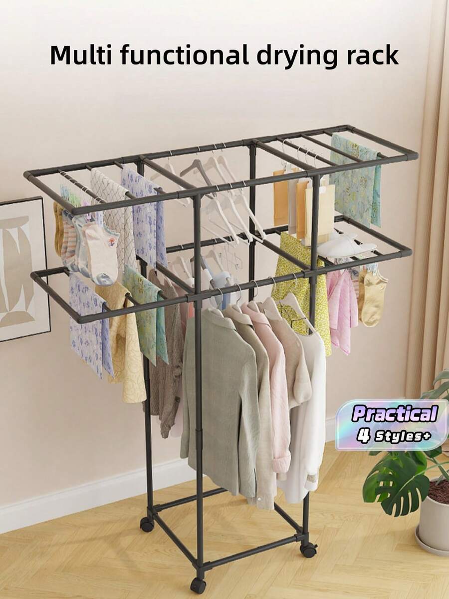 1Pc Movable Floor Clothes Rack Multifunctional Garment Storage Holder For Bedroom Balcony Home Clothing Organizer - Multicolor - View 1