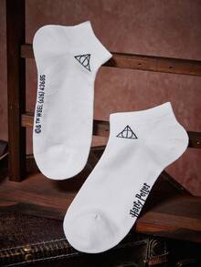 HARRY POTTER X SHEIN 3入組女款時尚透氣柔軟短襪 - 白色 - 查看 7