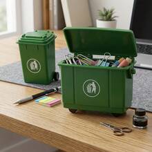 2pcs Green Mini Desktop Trash Can Office Storage Basket Paper Clip And Small Table Accessories - green - View 7