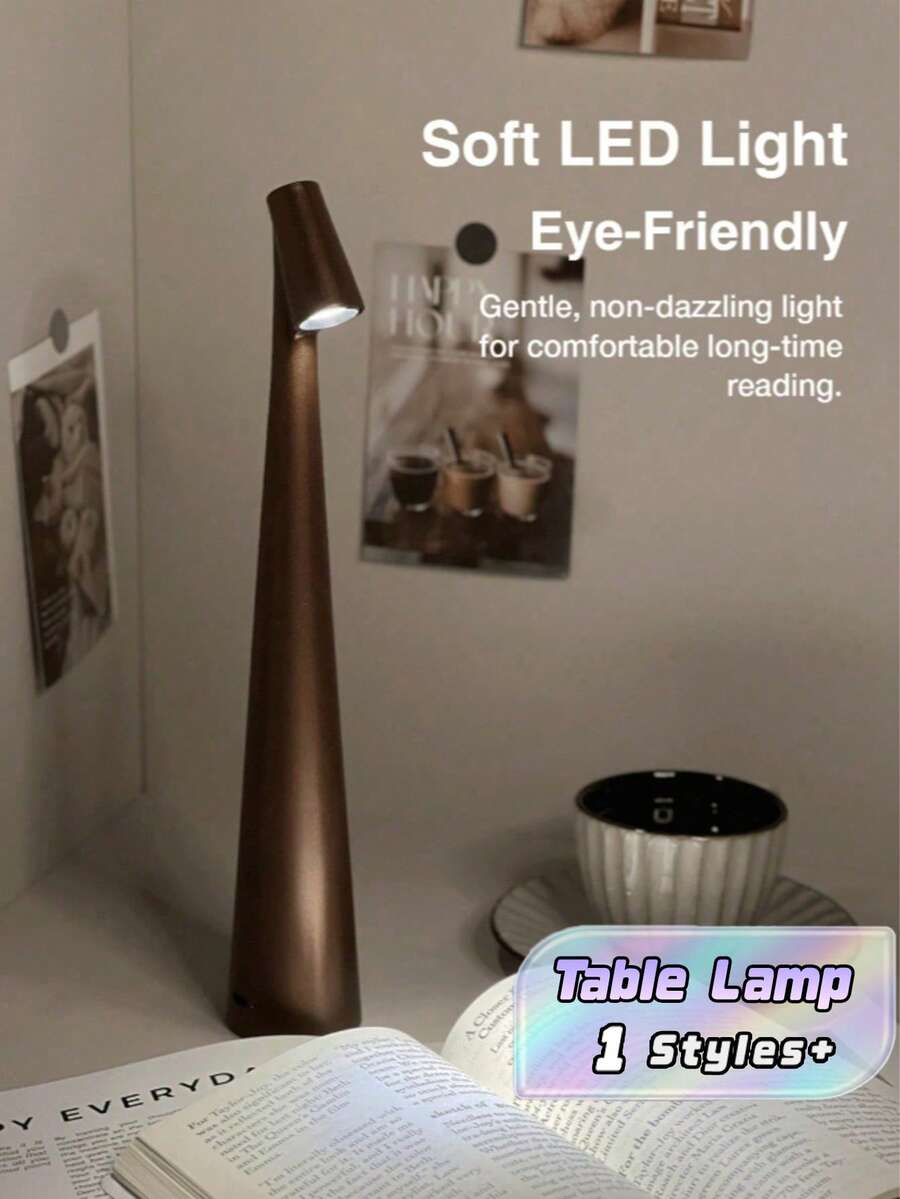 1/2 Pcs Modern Nordic Design LED Table Lamp, Eye‑Caring Touch Control Desk Lamp, Built‑In Rechargeable Battery Long Standby Time, Portable Night Light, Decorative Lighting For Living Room, Bedroom, Dining Room, Office, Nightstand, Holiday Gift - Brown - View 1