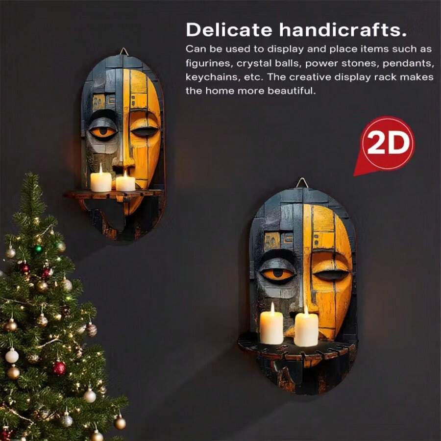 Retro Wooden Handicraft Bohemian Style Candlestick Wall Lamp Stand Crystal Display Stand Home Wall Decoration Item. - multicolor - View 1