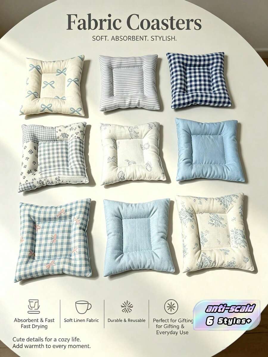 1PC Misty Blue Checkered Square Coaster Heat Resistant Placemat Kitchen Table Mat Ins Style For Coffee Mug Dish Decor Photo Prop Gift - Multicolor - View 1