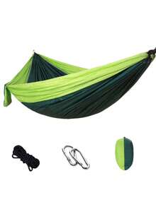1pc Portable Two Tone Nylon Hammock With Carabiners Rope Storage Bag, Outdoor Camping Garden Swing Bed For Single Double Use - multicolor - View 14