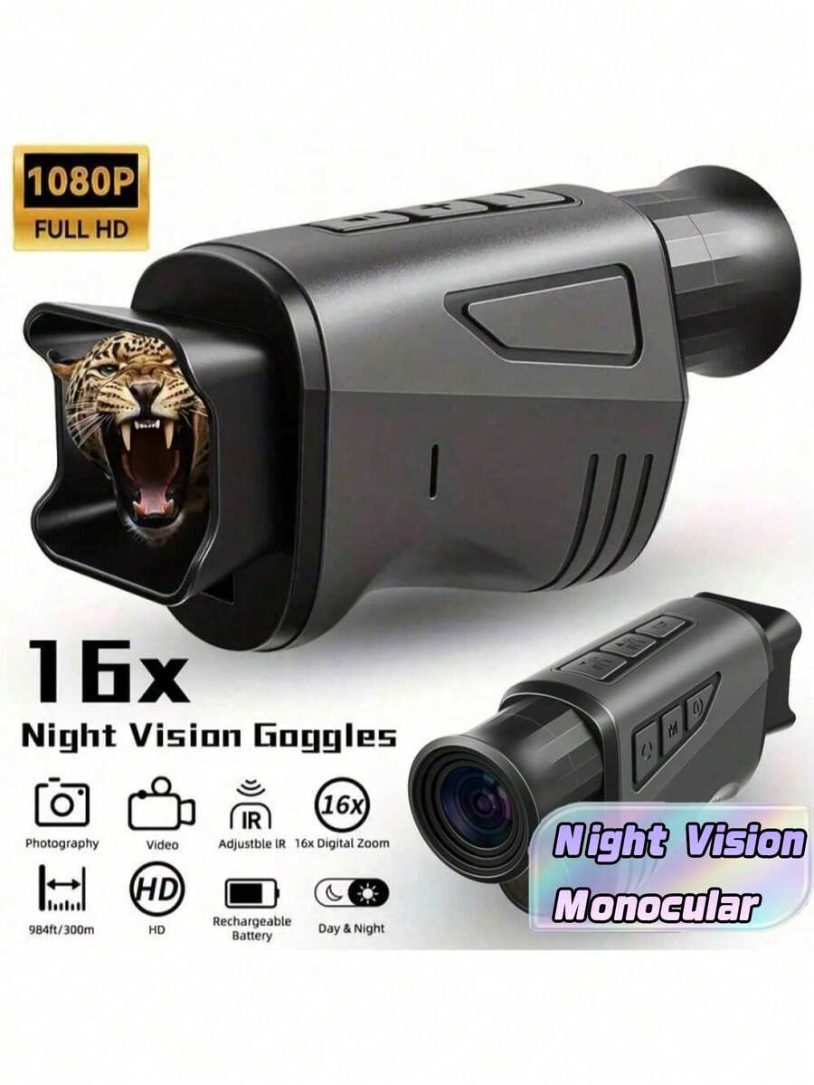 Night Vision Monocular Telescope, Infrared Night Vision Device, 16X Digital Zoom, HD Photo & Video Recording, Night Vision Scope For Camping, Wildlife Observation, Adventure Photography, Hunting Gear - Multicolor - View 1
