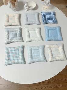 1PC Misty Blue Checkered Square Coaster Heat Resistant Placemat Kitchen Table Mat Ins Style For Coffee Mug Dish Decor Photo Prop Gift - Multicolor - View 2