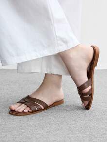 CUCCOO BIZCHIC 新款夏季棕色海灘度假休閒女款平底涼鞋 - 咖啡 - 查看 2