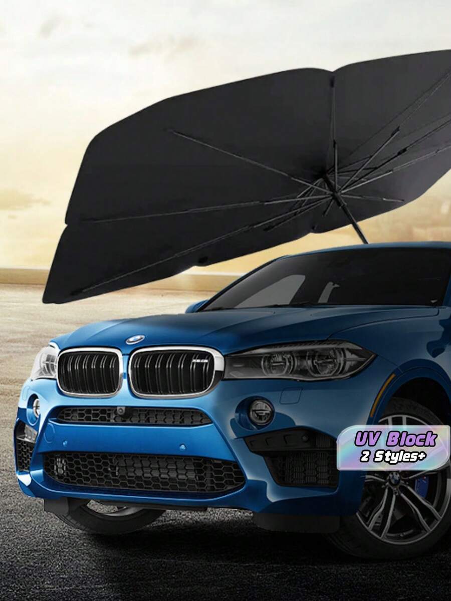 1Piece Car Sun Shade Umbrella With Leather Storage Pouch Portable Windshield Sunshade Block UV Rays Heat Insulation Outdoor Summer Vehicle Accessory High Quality Trending Now - Multicolor - View 1