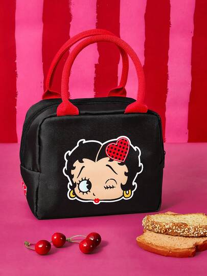 Betty Boop x SHEIN Retro Cartoon Print Insulated Lunch Bag, Large Capacity With Handle, Keeps Food Warm/Cold, Ideal For Work, School, Picnic
