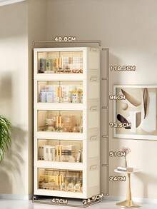1pc 40cm/50cm Width Folding Storage Cabinet,Clothes Closet Storage Box, Home Storage PortableWardrobe, Double Door Folding Box, 1-6 LayersOptional, Thickened Double Door With Wheels StorageCabinet, Home Use No-Installation Shelving Unit - Transparent Door - View 12