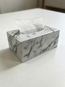 White Marble Texture Paper Towel Box, Pu Leather With White Stitching Tissue Box Holder, Bathroom Organizer, Bathroom Decor, Fall Decor, Back To School - White Marble - View 5