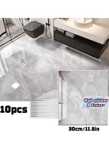10片 0.9㎡ 深灰色大理石紋瓷磚貼紙 防水防潮 鋁塑板 自黏牆紙 用於牆面翻新與裝飾 情人節、情人節婚禮、生日 - 霧霾灰 - 查看 2