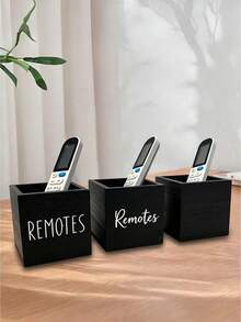 1PC Wooden Remote Control Holder Organizer Caddy, Elegant TV Remote Box For Nightstand Table, Living Room & Bedroom Media Organizer To Keep Your Space Tidy - Black - View 3