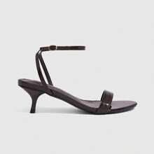 CUCCOO SZL 女款夏季高跟涼鞋 5.5CM 圓頭露趾細跟綁帶性感百搭優雅尖頭高跟鞋 適合日常通勤/海灘/派對 女鞋女款踝帶 - 棕色 - 查看 3