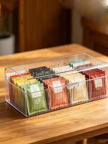 Dust-Proof Clamshell Tea Bag Storage Box With Separate Compartment, Multi-Functional Countertop Storage Container, Suitable For Coffee Capsules, Herbal Tea Bags And Beverage Bags - Transparent - View 2