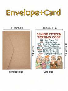 1pc "Senior Citizen Texting Code" Funny Birthday Card With Envelope, Humorous Senior Joke Greeting For Grandparents & Older Friends, Suitable For Birthdays & Milestones, Blank Inside - multicolor - View 11
