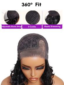 ALL READY WIG Bye-Bye Slip 6X4 Lace Closure Glueless Lace "C" Side Part Water Wavy Bouncy Bob High Density Drawstring 100% Human Hair Wig For Beginners Beginner Friendly Face-Framing Pre Cut Pre Bleached Pre Plucked - SNatural - View 8