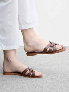 CUCCOO BIZCHIC 新款夏季棕色海灘度假休閒女款平底涼鞋 - 咖啡 - 查看 5