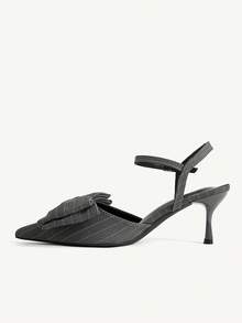 CUCCOO CHICEST Women Shoes Spring And Summer New Multi-Color Striped Cloth Pointed Empty Sandals, Bow Stiletto Buckle High Heels, Commuting Light And Famili - Grey - View 5