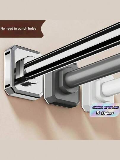 Adjustable Tension Rod - Made Of Stainless Steel With Plastic Ends, Easy To Install Without Drilling, Suitable For Shower Curtains, Curtains, Door Curtains, Clothing Storage And Balcony Drying, Available In Silver, Black, And White Colors Bathroom