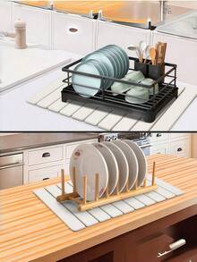 1 Set, 40x30cm (15.7x11.8in) Standard Size Diatomite Drying Mat, Quick-Absorbent Kitchen Counter Pad, Non-Slip Rollable Dish Drying Rack, Heat-Resistant Sink Side Mat, Ideal For Home, Apartment, And Daily Kitchen Use. - Multicolor - View 4
