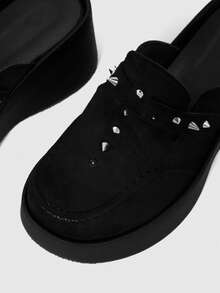 ROMWE Grunge Punk Retro Rivet Heel Mules Shoes Women's, Platform Sole Slip-On Punk Style Versatile Outdoor Slippers, Summer Wear Fall Shoes - Black - View 6