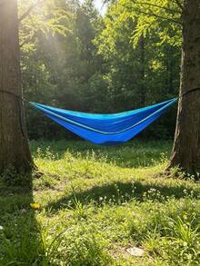 1pc Portable Two Tone Nylon Hammock With Carabiners Rope Storage Bag, Outdoor Camping Garden Swing Bed For Single Double Use - multicolor - View 6